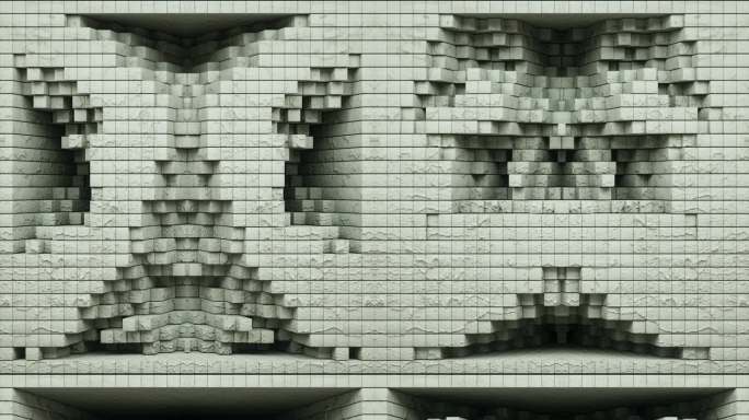 【裸眼3D】水泥石墙马赛克 折角矩阵空间