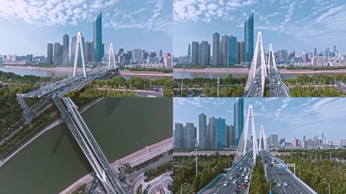 4k武汉汉阳硚口城市月湖桥环绕汉江车流