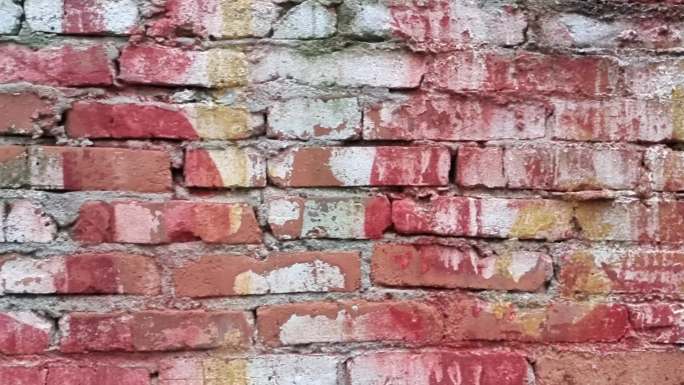 长有青苔的红砖墙壁围墙红砖砌的墙红墙潮湿