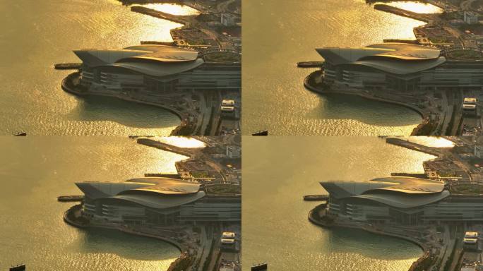 右环绕香港会展中心特写航拍视频4K30P