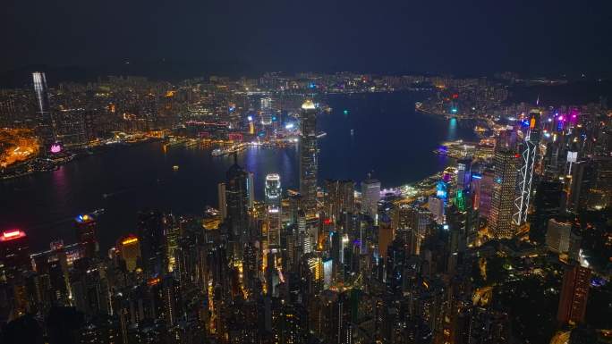 上升香港CBD城市大景夜景航拍4K30P