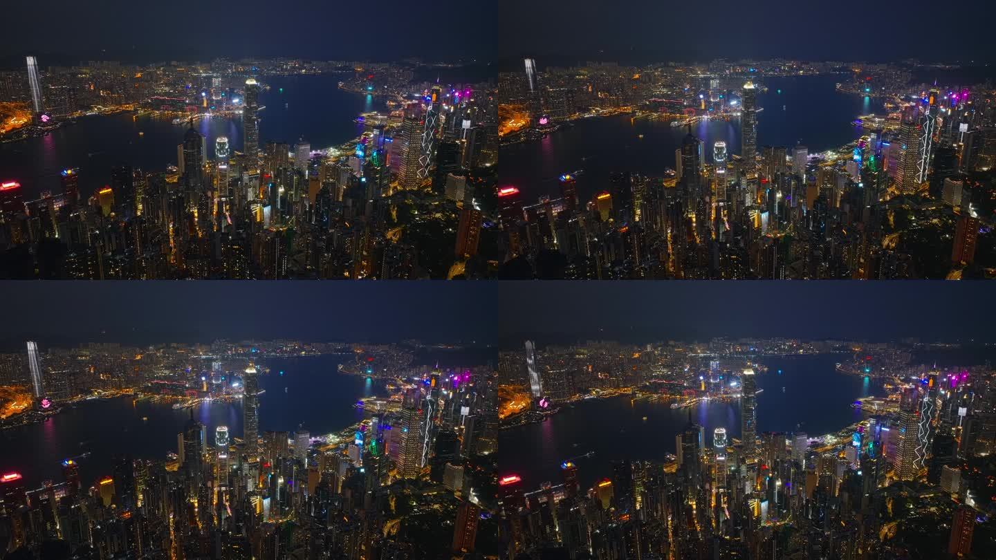 上升香港CBD城市大景夜景航拍4K30P