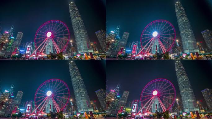 香港摩天轮夜景_香港IFC夜景固定延时