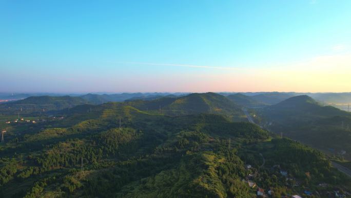 航拍青山四川盆地山脉