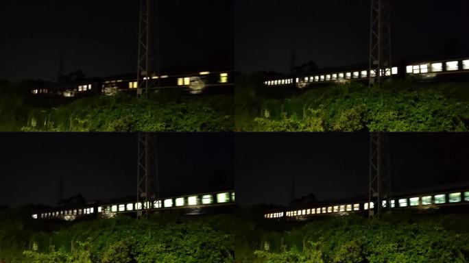 夜晚的绿皮火车  火车探照灯