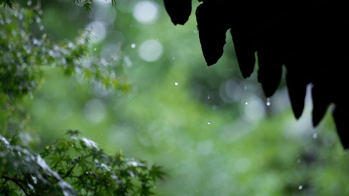 中式意境下雨雨落屋檐