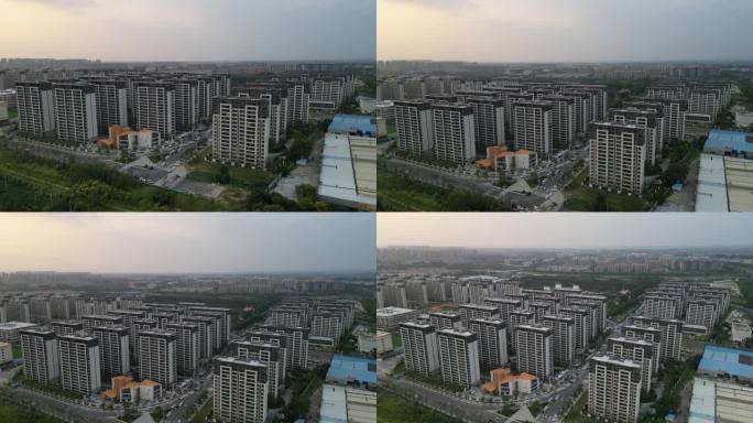郑州北发展中城市日落黄昏航拍