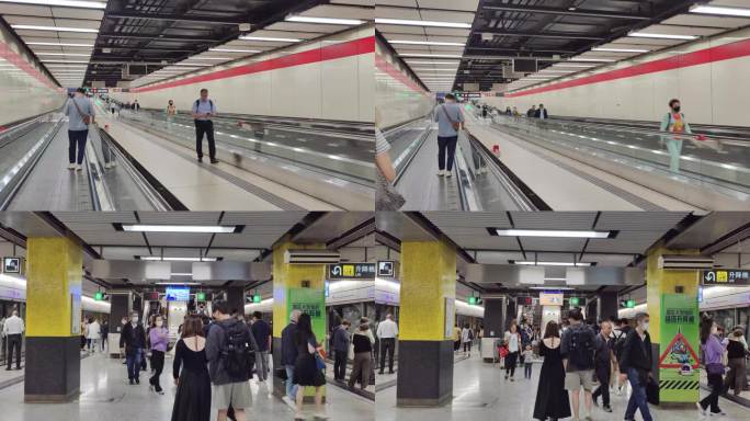 香港地铁车站内人来人往_香港平行扶梯8K