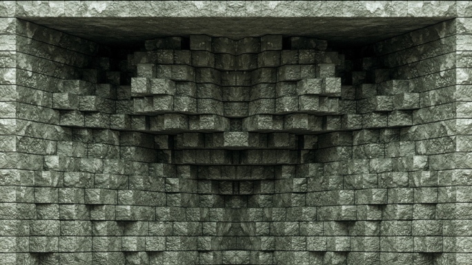 【裸眼3D】石墙肌理凹凸方块矩阵方形空间