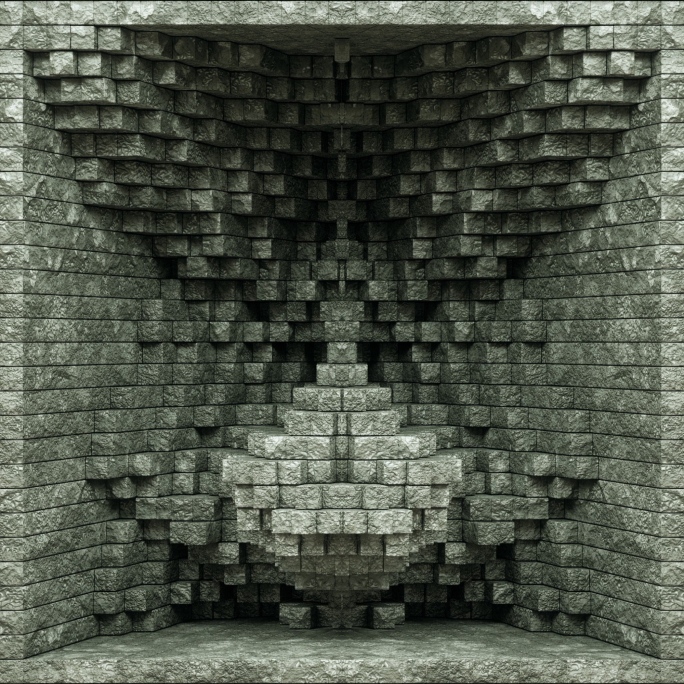 【裸眼3D】石墙肌理凹凸方块矩阵方形空间