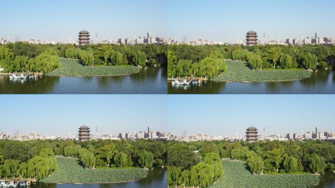 济南大明湖超然楼航拍4K视频