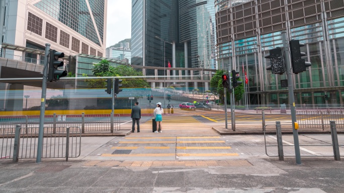 香港城市人来人往_红绿灯过马路日景延时