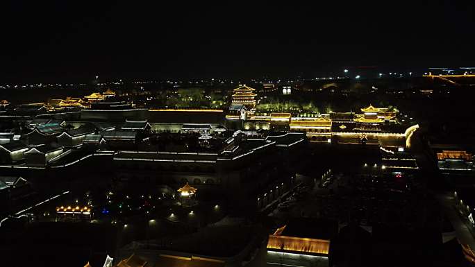 古城古建筑夜景景区高清航拍