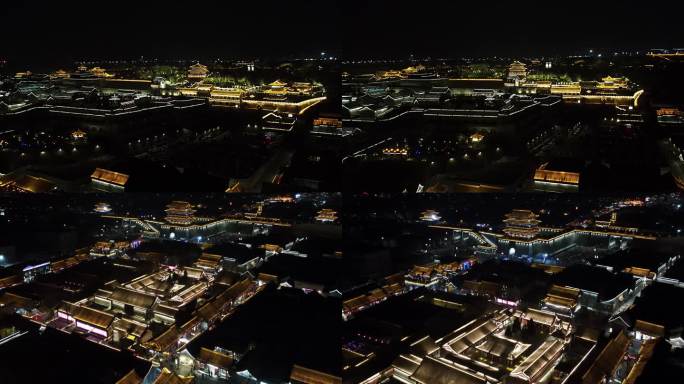 古城古建筑夜景景区高清航拍