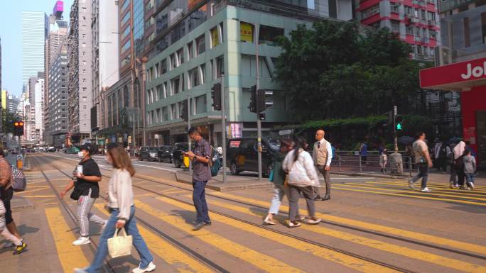 香港街道人来人往过马路视频4K