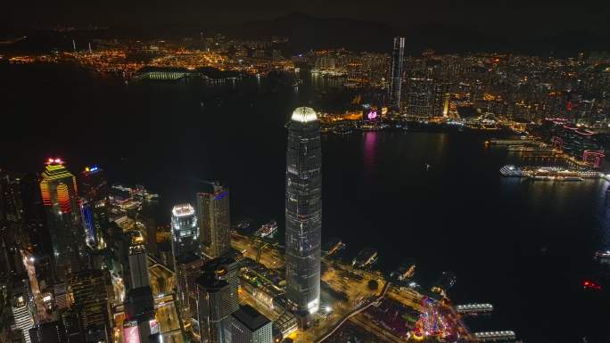 前移环绕香港IFC夜景航拍视频4K30P