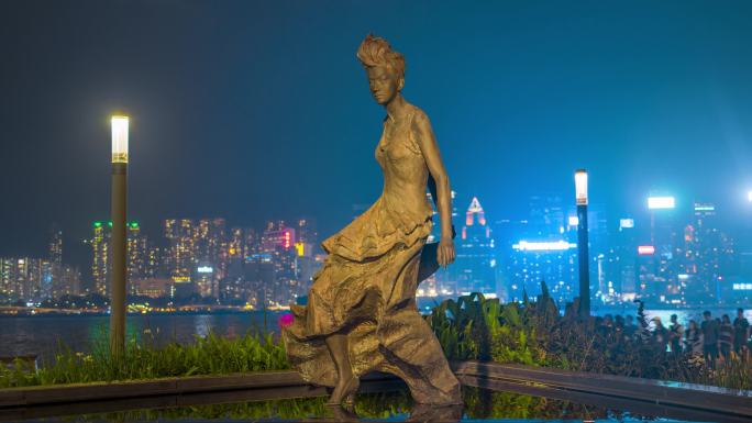 香港梅艳芳铜像夜景固定延时