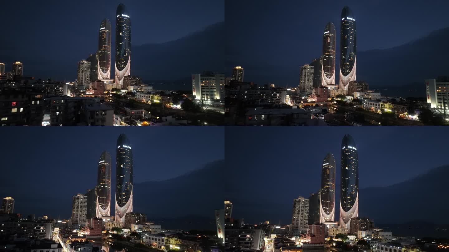 厦门世贸双子塔夜景航拍4k视频