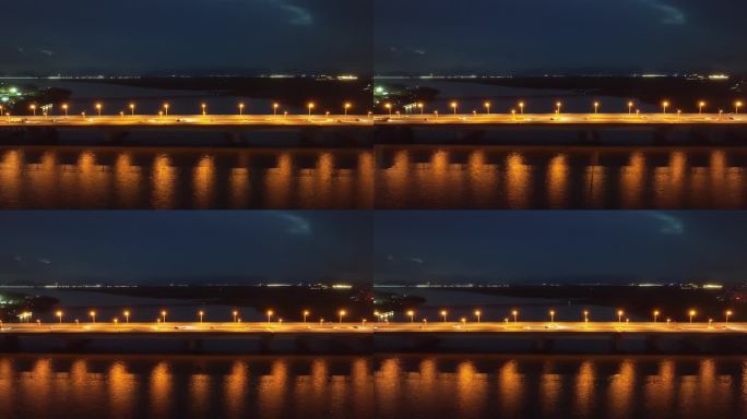 台州玉环湖漩门湾三桥城市桥梁航拍夜景延时