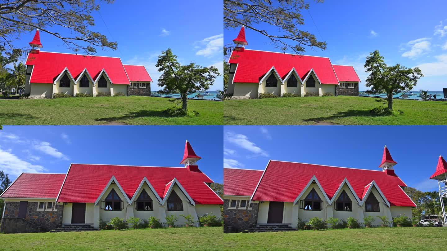 红色屋顶的教堂