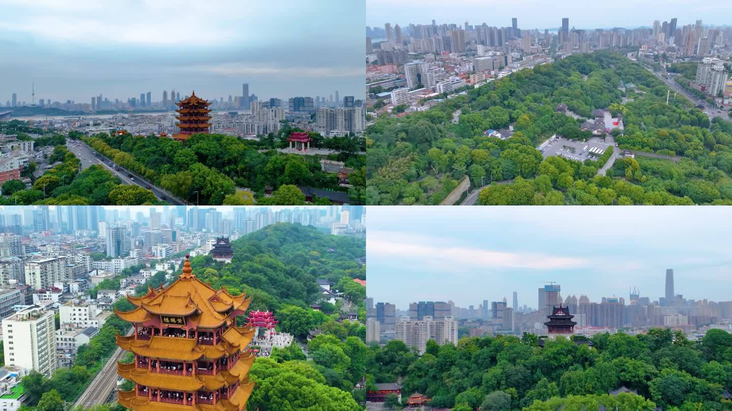 武汉黄鹤楼航拍湖北武昌区地标建筑城市风景