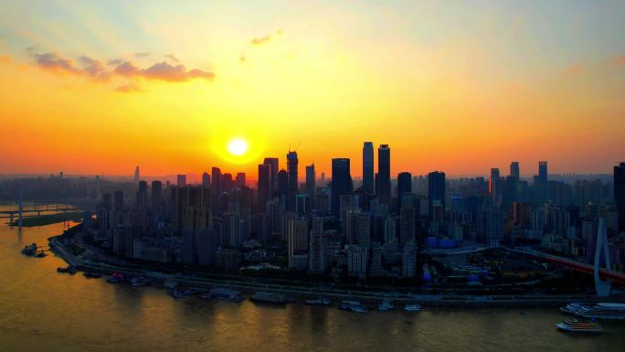 4K航拍重庆渝中半岛唯美夕阳