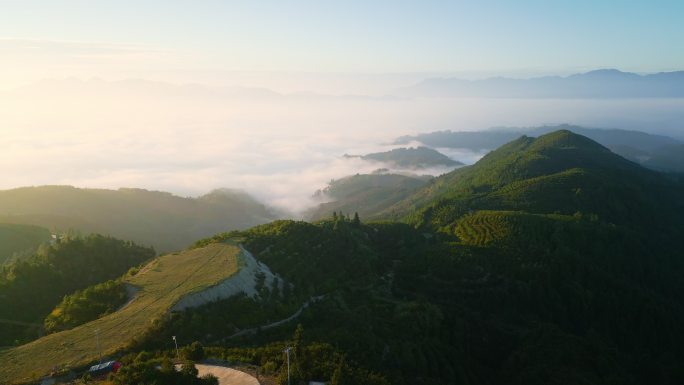 福建福州永泰山中森林日出航拍空镜