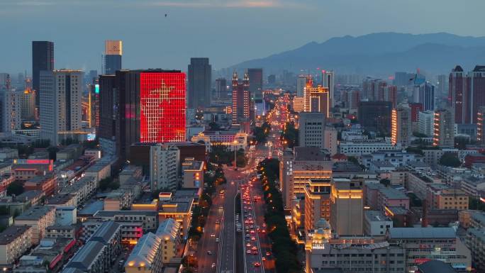 城市航拍 呼和浩特 新华大街夜景 4k