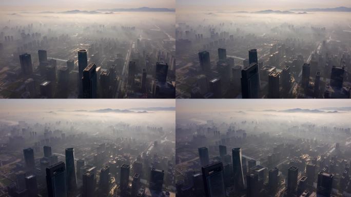 宁波东部新城云雾耶稣光4K航拍延时