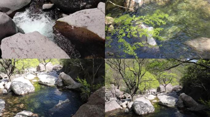 中条山腹地原生态河流 山石河流 溪水