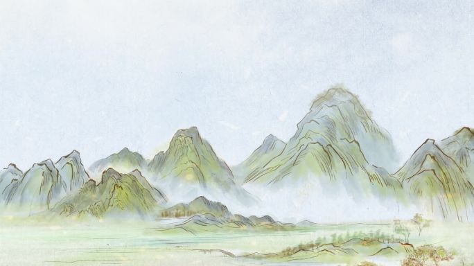 淡彩中国山水画背景