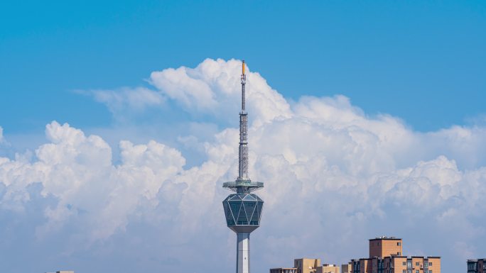 西安电视塔云团翻滚延时空镜头