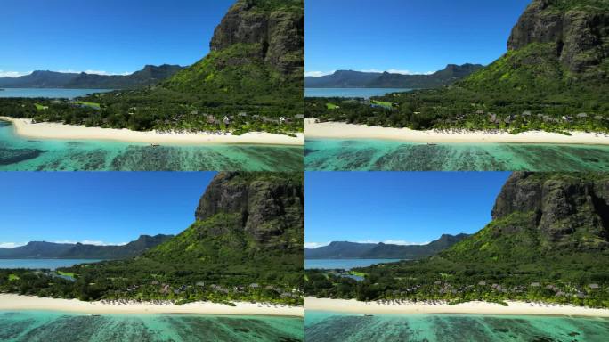 航拍毛里求斯海边沙滩度假村