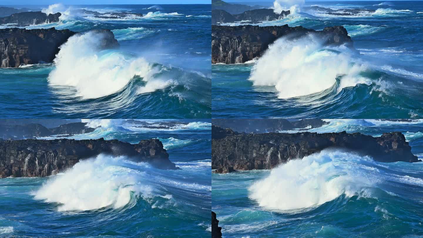 震撼海浪白色浪花浪潮浪头翻滚