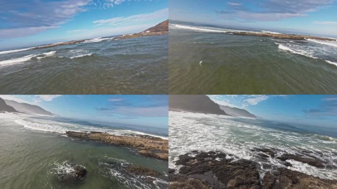FPV穿越机无人机航拍海边海浪沙滩海岸鸟
