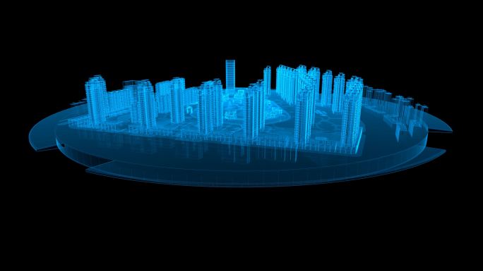 全息科技蓝色线框城市楼盘循环