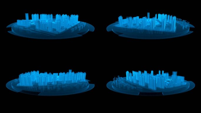 全息科技蓝色线框城市楼盘循环