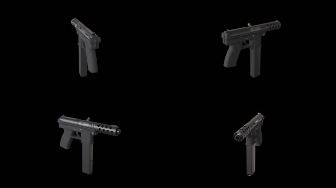 TEC-9冲锋枪三维旋转透明动画