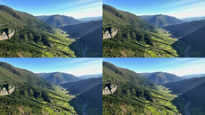 四川甘孜贡嘎雪山下的乌库沟田园风光