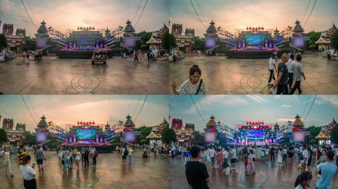 荆州方特节庆广场舞台日转夜延时摄影
