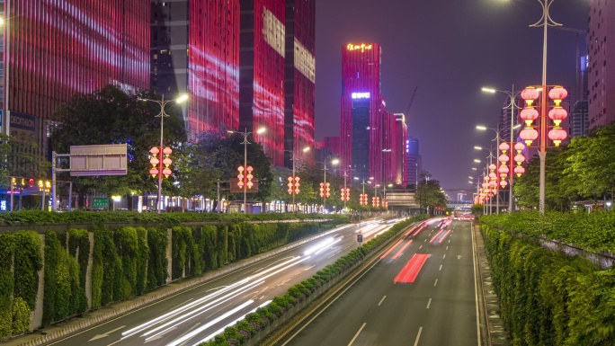 佛山晚上车流延时季华路夜景城市交通