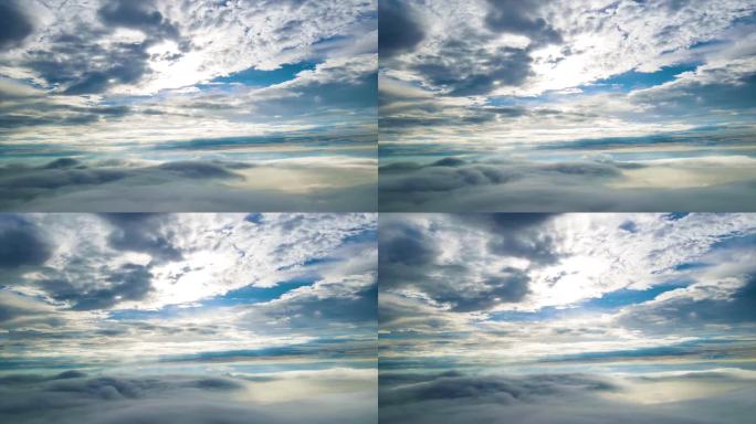 云层翻滚飞机视角时光流逝白云延时白云蓝天
