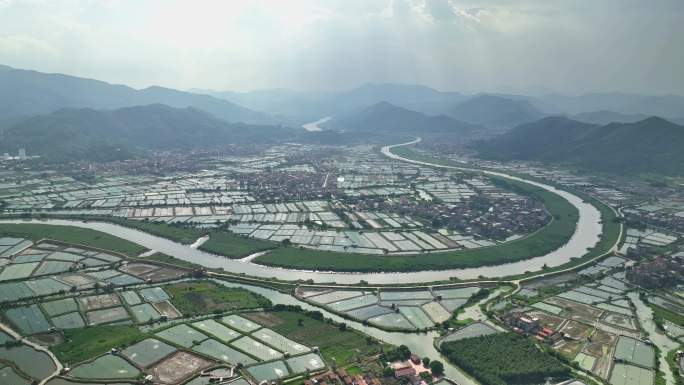 航拍福建漳州龙海九龙江田园风光