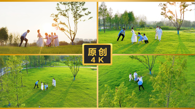 一家人草坪玩耍幸福一家人美好生活夕阳草坪