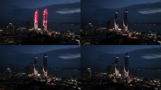 厦门世贸双子塔夜景航拍4k视频