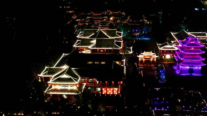 台州市椒江区，葭沚老街夜景