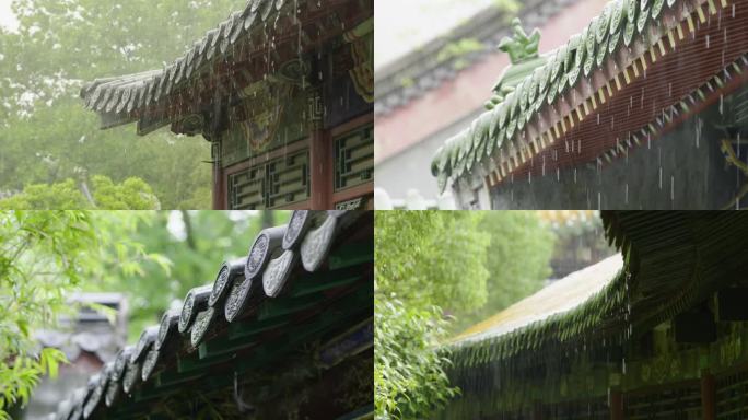 实拍古建筑雨景