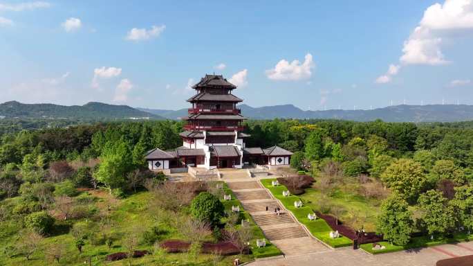 宁乡花明楼航拍大范围延时