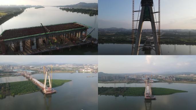 湘江之钻香炉洲大桥航拍高清素材