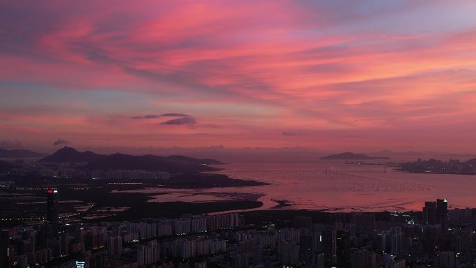 深圳市福田中心区平安日落夜景航拍